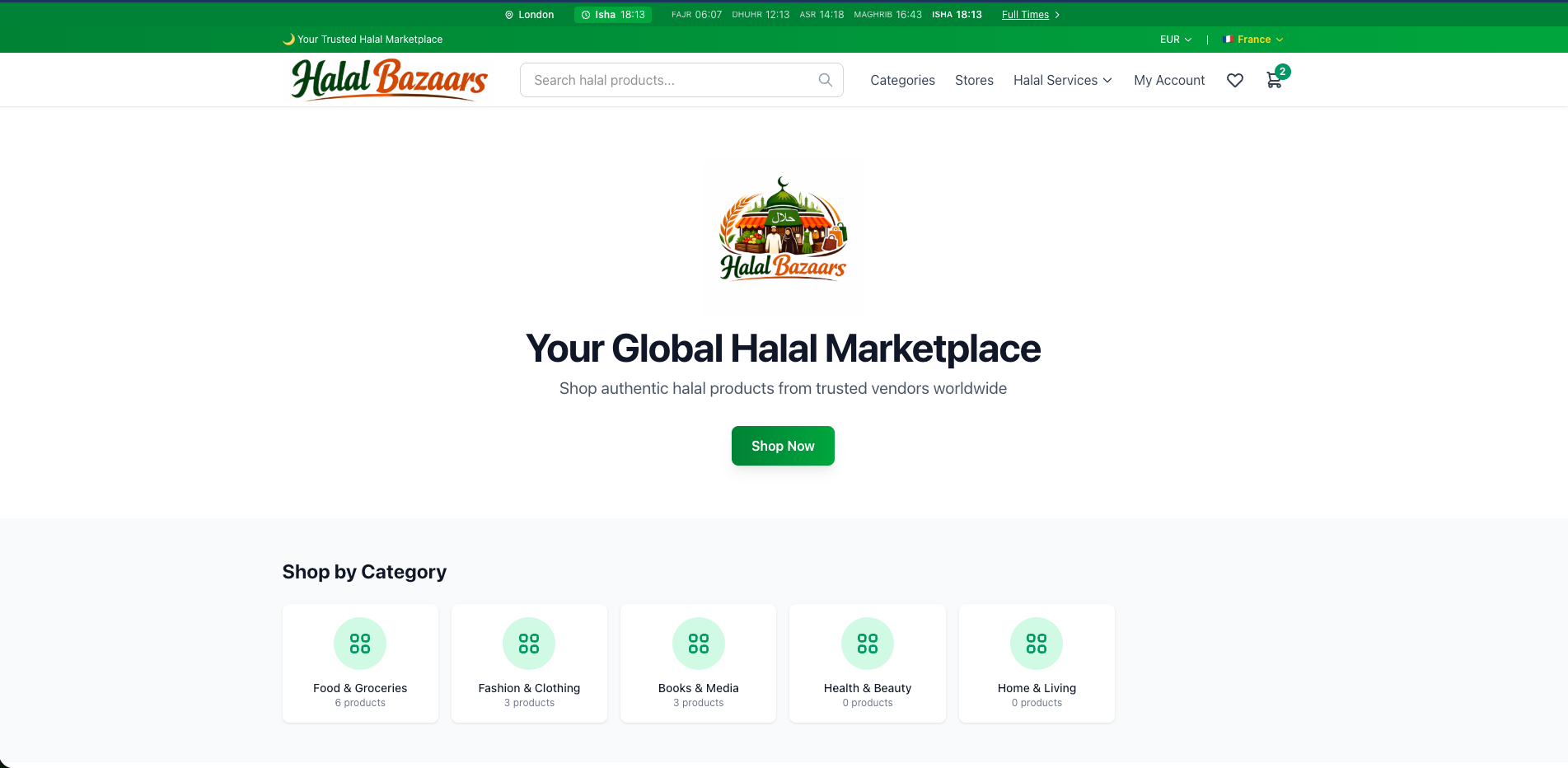Halal Bazaars Homepage Preview